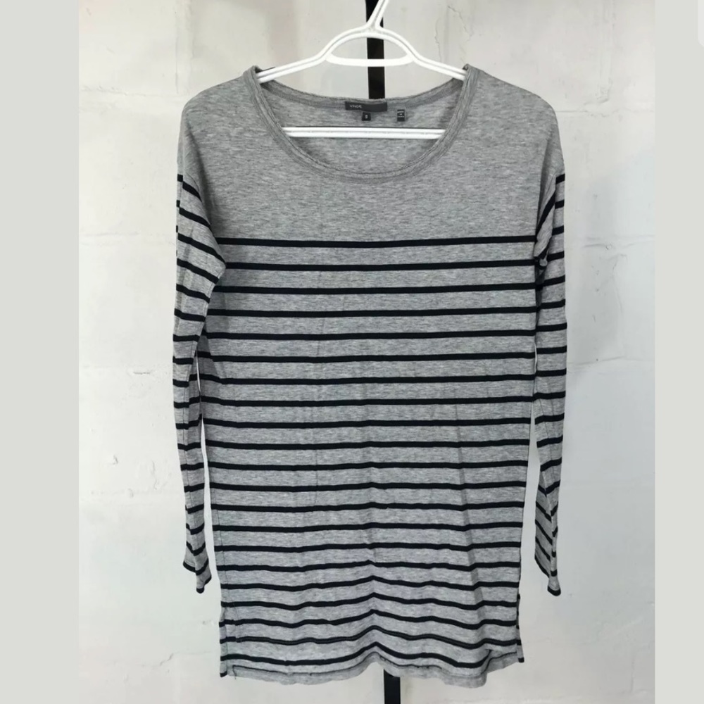 Vince Striped Tunic Tee Gray Black Long Sleeve
